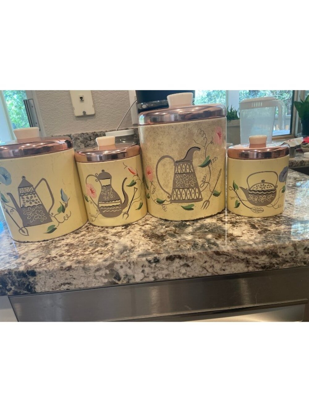 Vintage Ransburg 4 Pc Canister Set Copper Lids Garden Kitchen MCM USA
